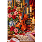 Vintage Violin Roses Candles — diamond painting process with applicator pen