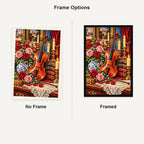 Vintage Violin Roses Candles — No Frame and Framed style comparison