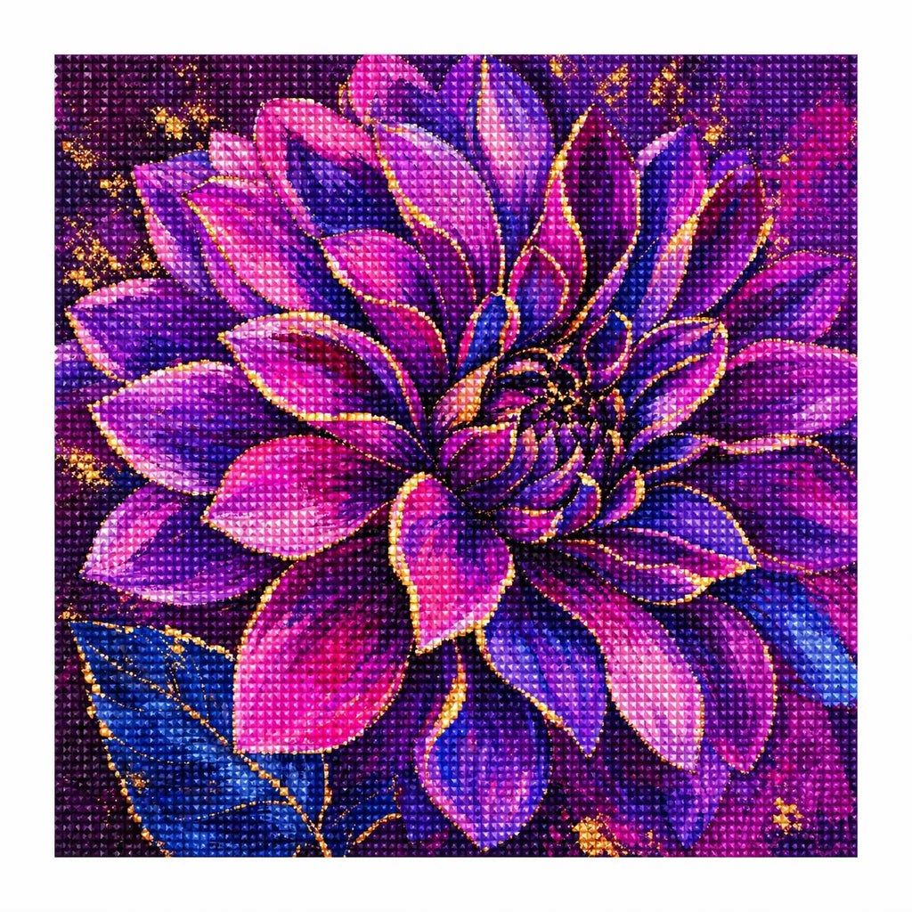 White-background finished diamond painting of Violet Flame Bloom