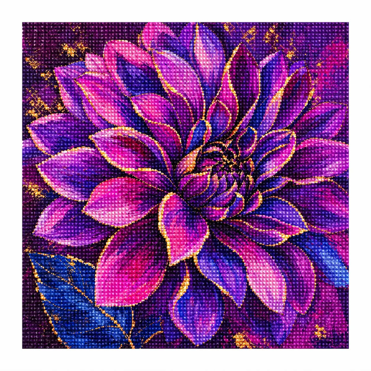 White-background finished diamond painting of Violet Flame Bloom