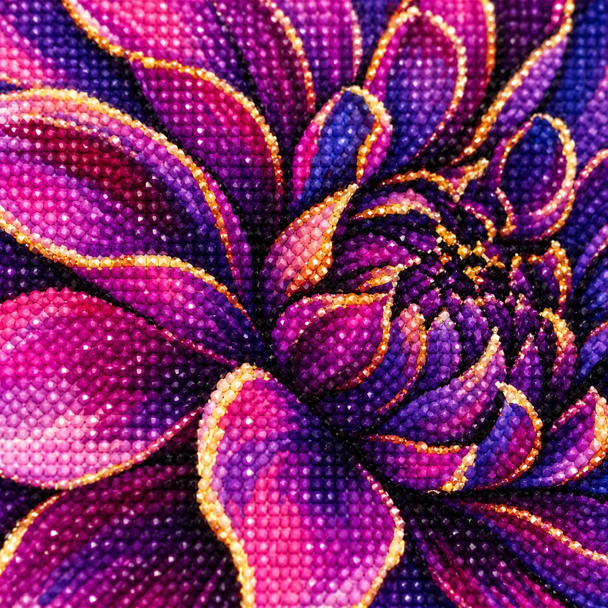 Close-up diamond drill detail of Violet Flame Bloom