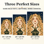 Virgo Wheatfield Maiden diamond painting in 20 by 30, 30 by 40, and 40 by 50 centimeter sizes