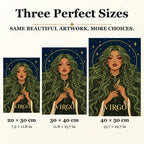 Virgo Sage Herbalist diamond painting in 20 by 30, 30 by 40, and 40 by 50 centimeter sizes