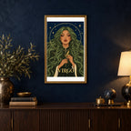 Framed Virgo Sage Herbalist diamond painting displayed in a home interior