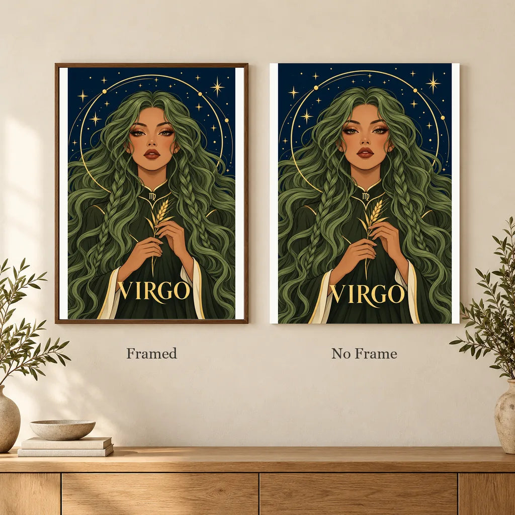 Framed and no-frame options for the Virgo Sage Herbalist diamond painting