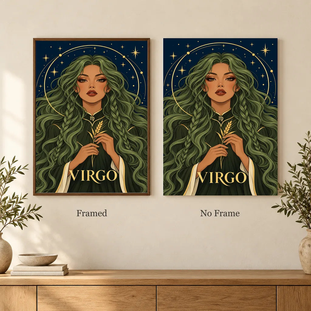 Framed and no-frame options for the Virgo Sage Herbalist diamond painting