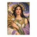 Original artwork of a Virgo maiden holding wheat beneath a starry arch.