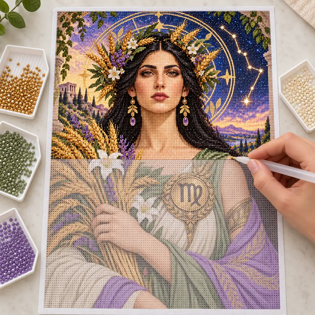 Hands applying drills for Virgo wheat maiden