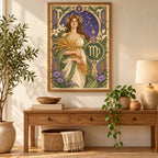 Virgo wheat maiden diamond painting displayed as framed home decor