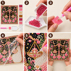 Six illustrated steps for placing pearls on the virgo design