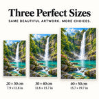 Waterfall moss gorge diamond painting in 20 by 30, 30 by 40, and 40 by 50 centimeter sizes