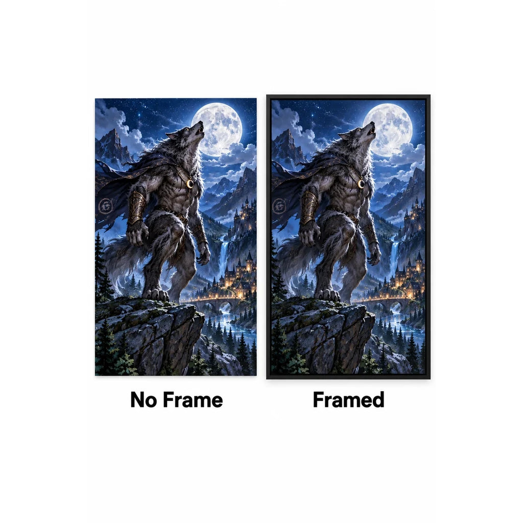 Werewolf Moonlit Mountain Diamond Painting Kit No Frame and Framed comparison