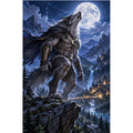 Werewolf Moonlit Mountain Diamond Painting Kit original artwork on white background