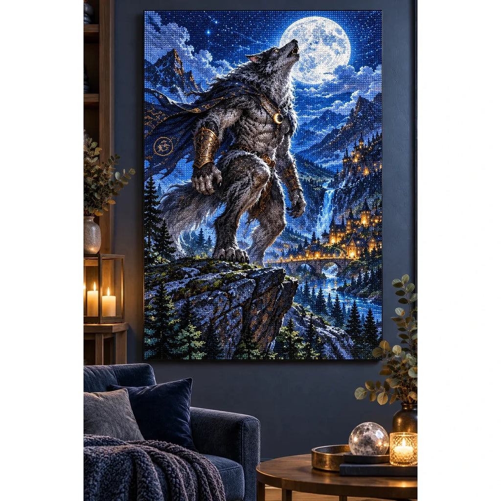 Werewolf Moonlit Mountain Diamond Painting Kit home decor scene