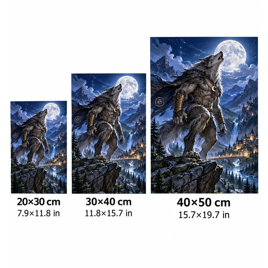 Werewolf Moonlit Mountain Diamond Painting Kit size guide
