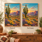 Framed and no-frame Western Mesa cactus diamond painting styles compared.