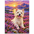 Westie Scottish Heather Field Diamond Painting Kit — finished diamond painting on white background