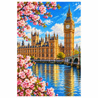 White-background finished diamond painting of Westminster Big Ben.
