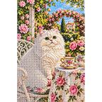 White Cat Rose Garden Diamond Painting Kit diamond and canvas detail