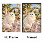 White Cat Rose Garden Diamond Painting Kit No Frame and Framed comparison