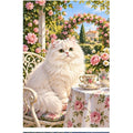 White Cat Rose Garden original artwork on white background