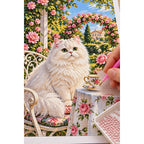 White Cat Rose Garden Diamond Painting Kit diamond placement process