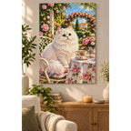 White Cat Rose Garden Diamond Painting Kit home decor scene