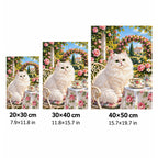 White Cat Rose Garden Diamond Painting Kit size guide