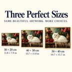 Size guide for White Cat and Roses on Antique Table Diamond Painting Kit: 20 × 30 cm, 30 × 40 cm, and 40 × 50 cm.
