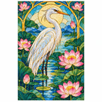 White Heron Lotus Pond Diamond Painting Kit — finished diamond painting on white background