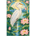White Heron Lotus Pond Diamond Painting Kit — original white-background artwork
