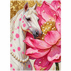 White Horse Among Pink Blossoms: finished