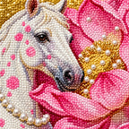 White Horse Among Pink Blossoms: detail