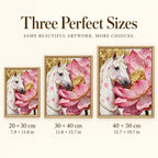 White Horse Among Pink Blossoms: sizes