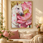White Horse Among Pink Blossoms: scene