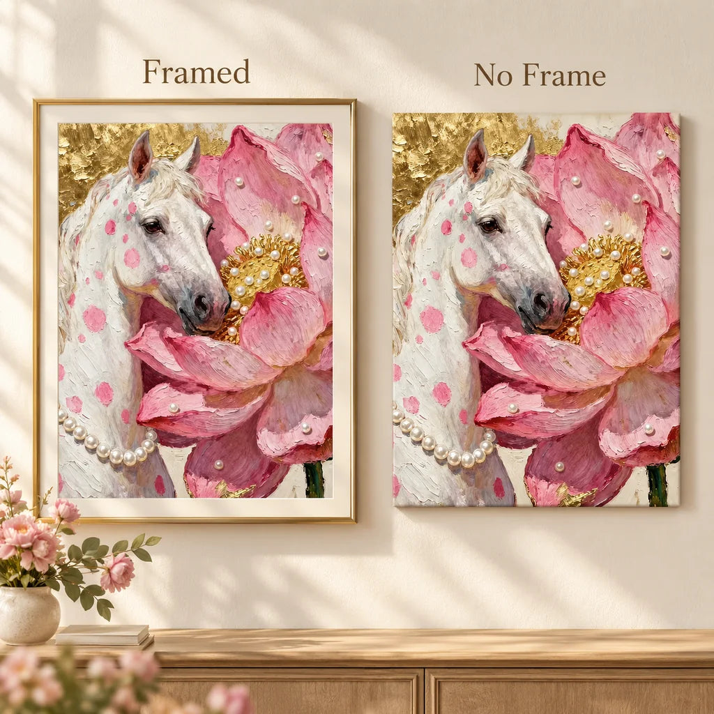 White Horse Among Pink Blossoms: frame comparison