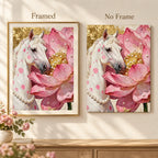 White Horse Among Pink Blossoms: frame comparison