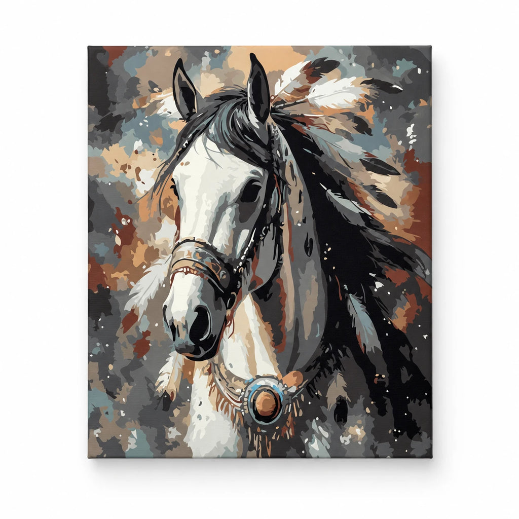 White Horse Portrait paint by numbers artwork on a front-facing canvas against a white background