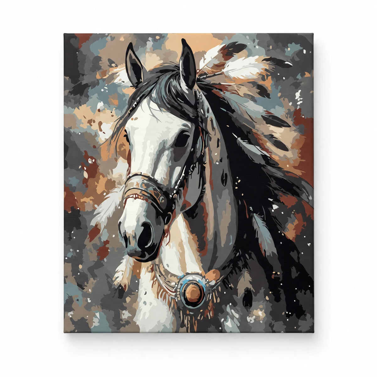 White Horse Portrait paint by numbers artwork on a front-facing canvas against a white background