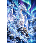 White Ice Dragon Northern Lights — original artwork on a clean white background