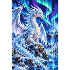 White Ice Dragon Northern Lights — finished diamond painting on a white background