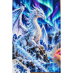 White Ice Dragon Northern Lights — diamond painting process with applicator pen