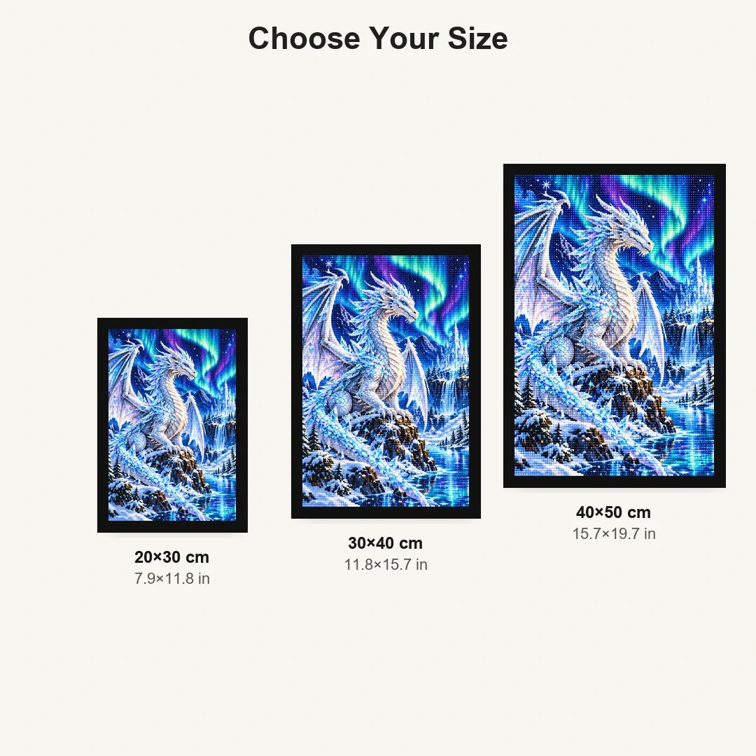 White Ice Dragon Northern Lights — size comparison for 20 × 30, 30 × 40 and 40 × 50 cm