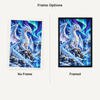 White Ice Dragon Northern Lights — No Frame and Framed style comparison