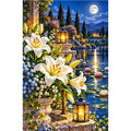 White Lilies Moonlit Pond — original artwork on a clean white background