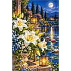 White Lilies Moonlit Pond — original artwork on a clean white background