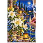 White Lilies Moonlit Pond — diamond painting process with applicator pen
