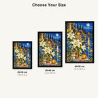 White Lilies Moonlit Pond — size comparison for 20 × 30, 30 × 40 and 40 × 50 cm