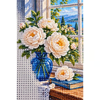 White Peony Blue Vase Diamond Painting Kit diamond and canvas detail