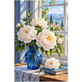 White Peony Blue Vase original artwork on white background